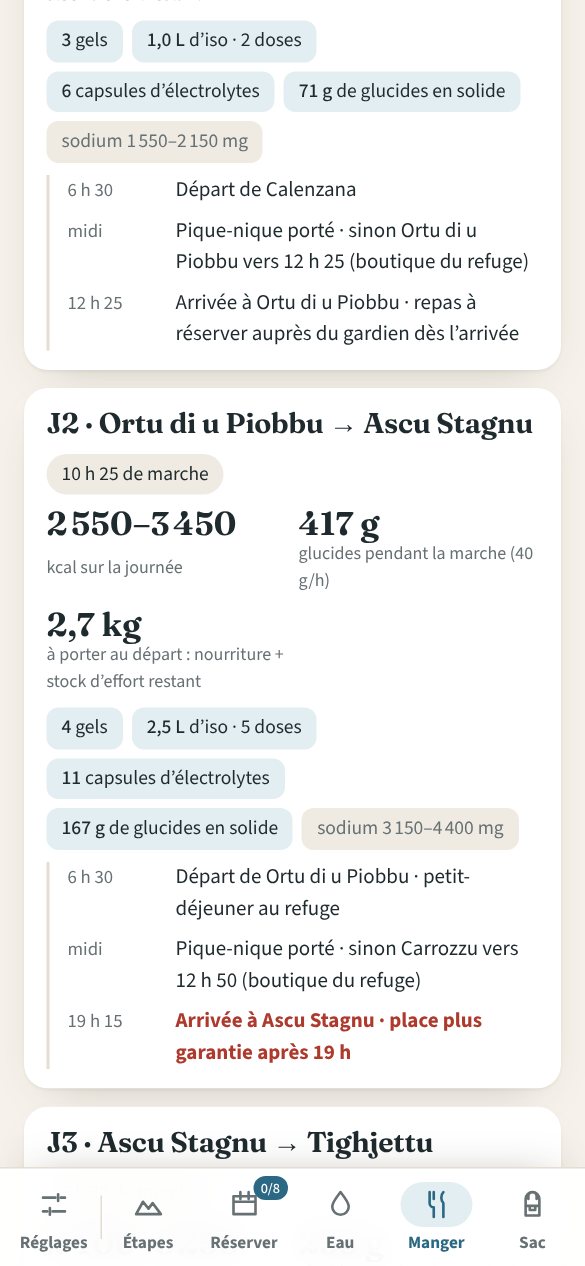 Une journée dans l’onglet Nutrition : gels, iso, électrolytes et arrêt du midi